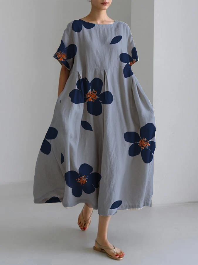 Fauna - Robe à Col Rond avec Imprimé Floral Élégant