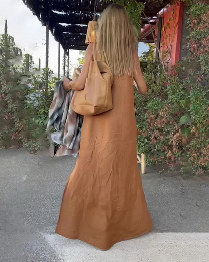 Brynn - Robe Maxi en Coton et Lin avec Décolleté Halter pour Femmes