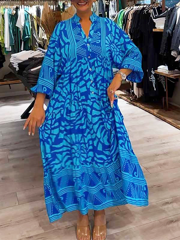 Elka™ - Robe Ample Imprimée avec Décolleté en V pour Femmes