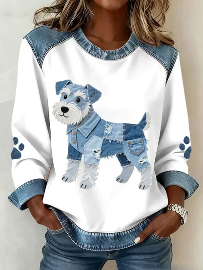 Lilah – Sweat-shirt avec imprimés de teckel et patchwork