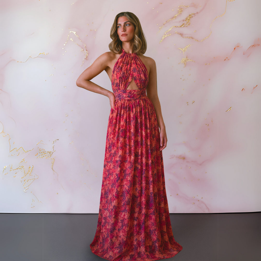 Vania – Robe Maxi Florale Élégante avec Dos Nu