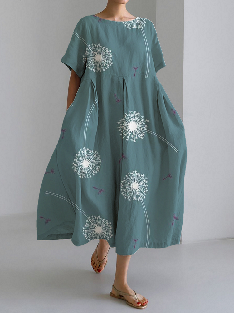 Fougère - Robe Maxi Élégante avec Imprimé de Pissenlit