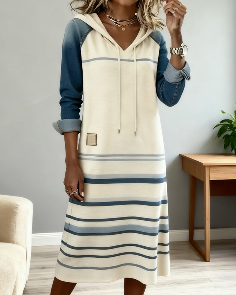 Robe à Capuche Rayée et Mélange de Couleurs
