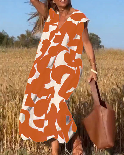 Aria™ - Robe Imprimée Ample avec Décolleté en V