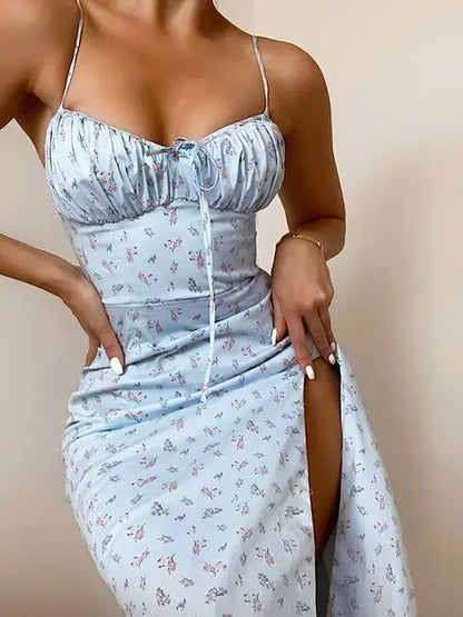 Robe Longue Sans Manches avec Fleurs