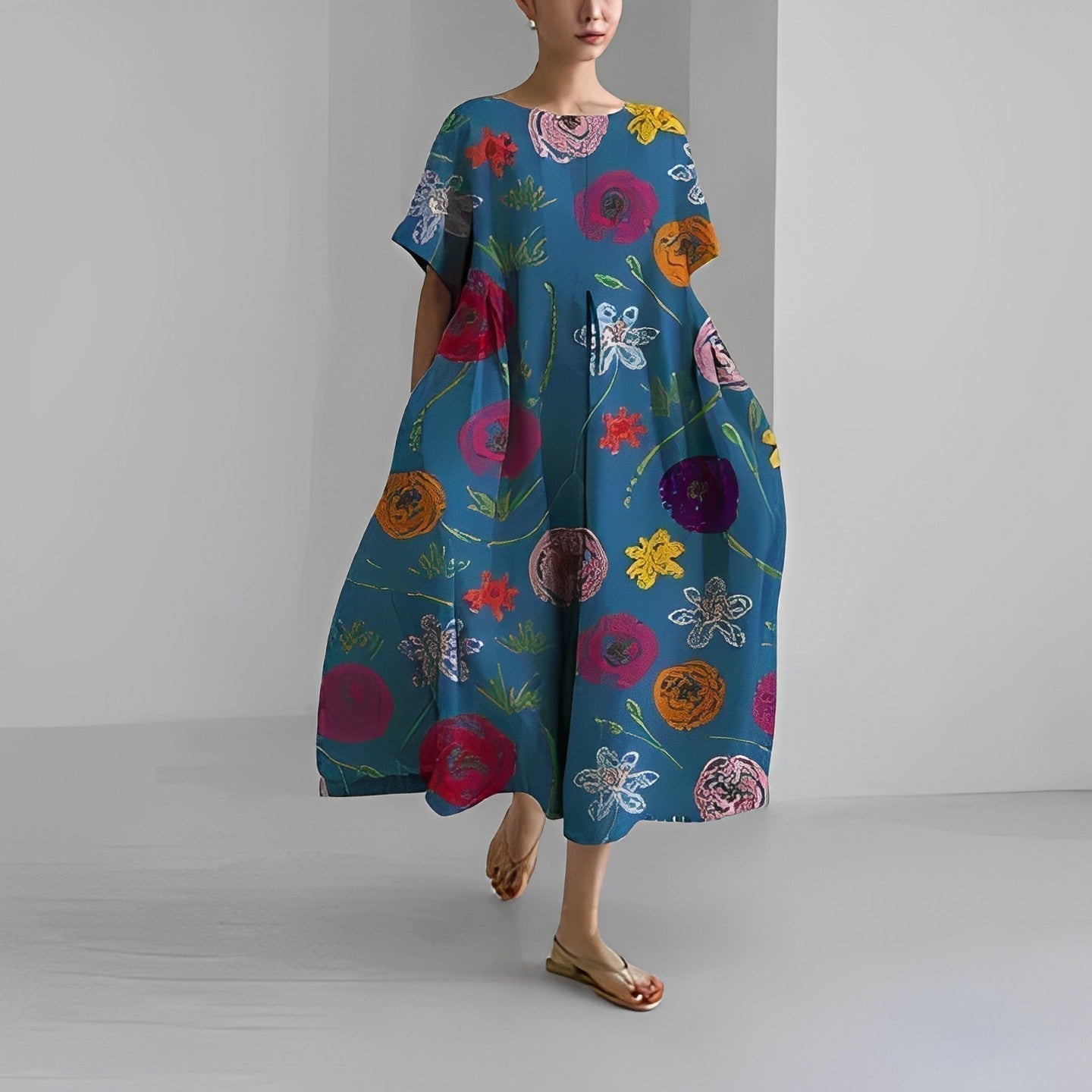 Daisy - Robe Maxi Ample à Grande Vague Rétro