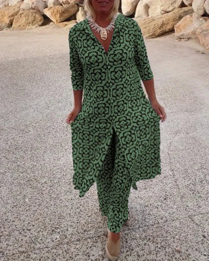 Sara | Ensemble Tunique à Imprimé Géométrique Bohémien et Pantalons à Jambes Larges
