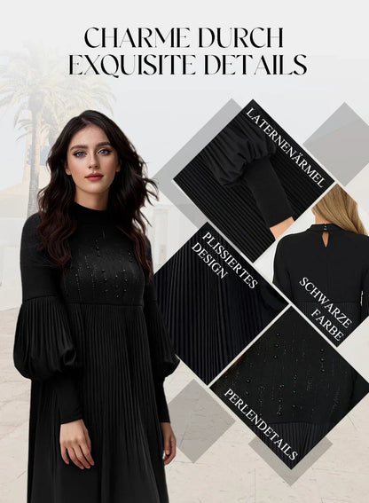 Marlene | Robe Grande Taille avec Col Haut et Manches Bouffantes