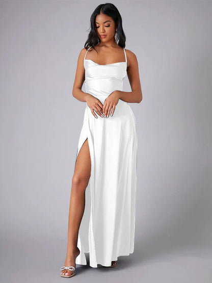 Robe Maxi de Nuit avec Bretelles Spaghetti pour Femmes avec Haute Fente