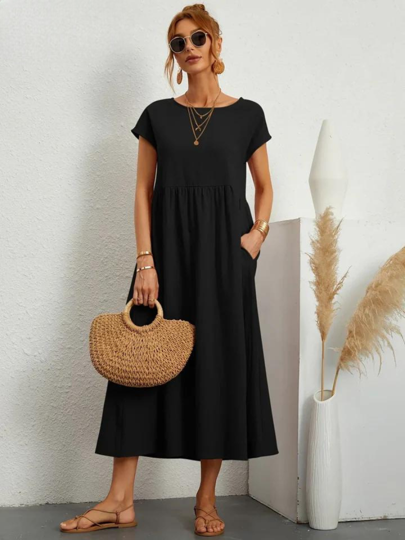 Maelis - Robe de Poche en Coton-Lin pour Femmes