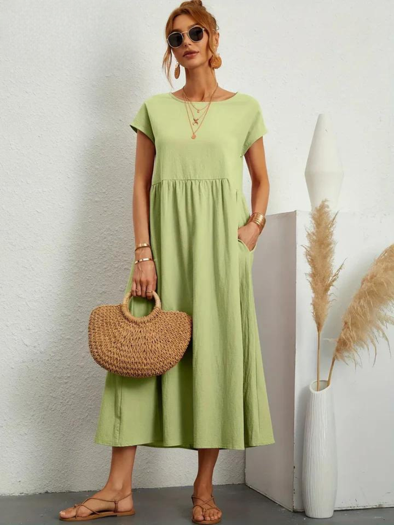 Maelis - Robe de Poche en Coton-Lin pour Femmes