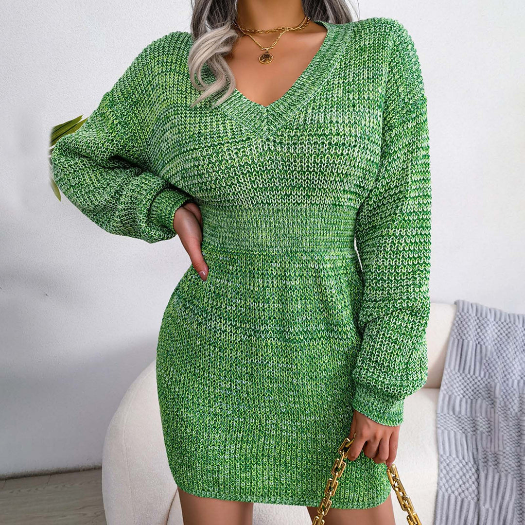 Robe-Pull Manches longues col en V pour femme | Mini