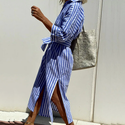 Hazel - Élégante Robe Midi Rayée de Confort