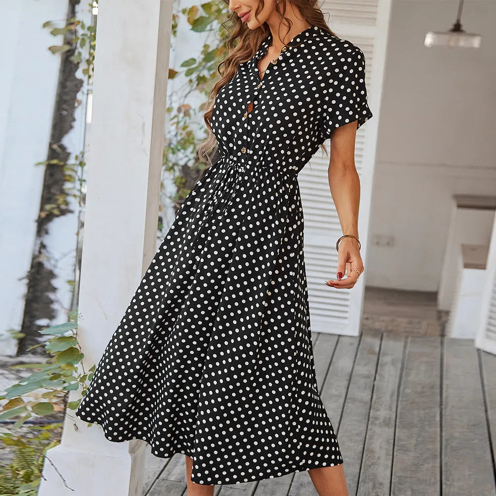 Dotarie™ Robe Chemise Midi à Pois