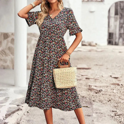 Layla™ - Robe Imprimée Élégante avec Décolleté en V