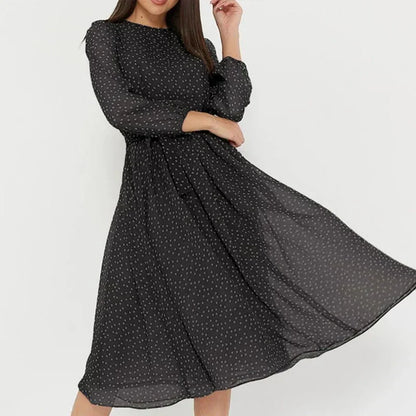 Delfie – Robe Midi à Pois Fluides