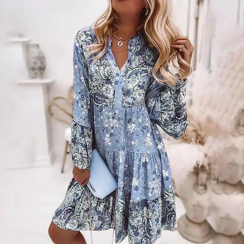 Helena - Robe A-Line avec Décolleté en V Floral