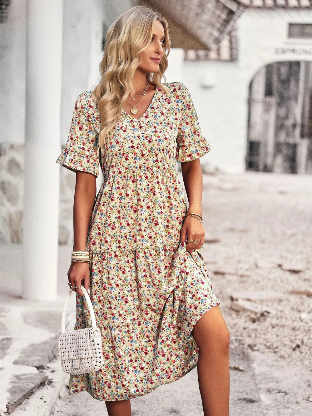 Layla™ - Robe Imprimée Élégante avec Décolleté en V