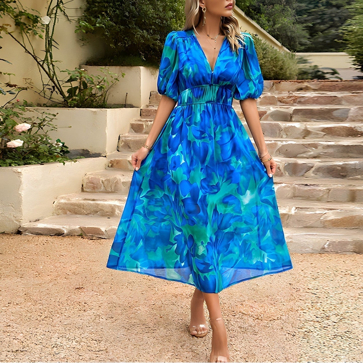 Isolde - Robe midi avec décolleté en V