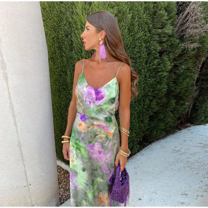 Anisten - Robe Maxi Élégante avec Imprimé Halo-Dye et Écharpe Amovible