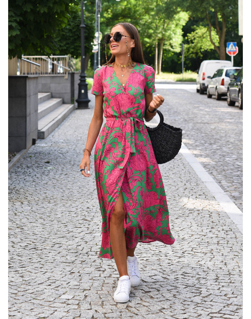Alina – Robe Midi Enveloppante Florale