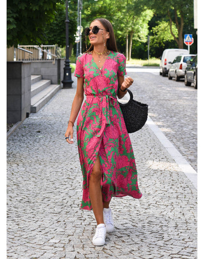Alina – Robe Midi Enveloppante Florale
