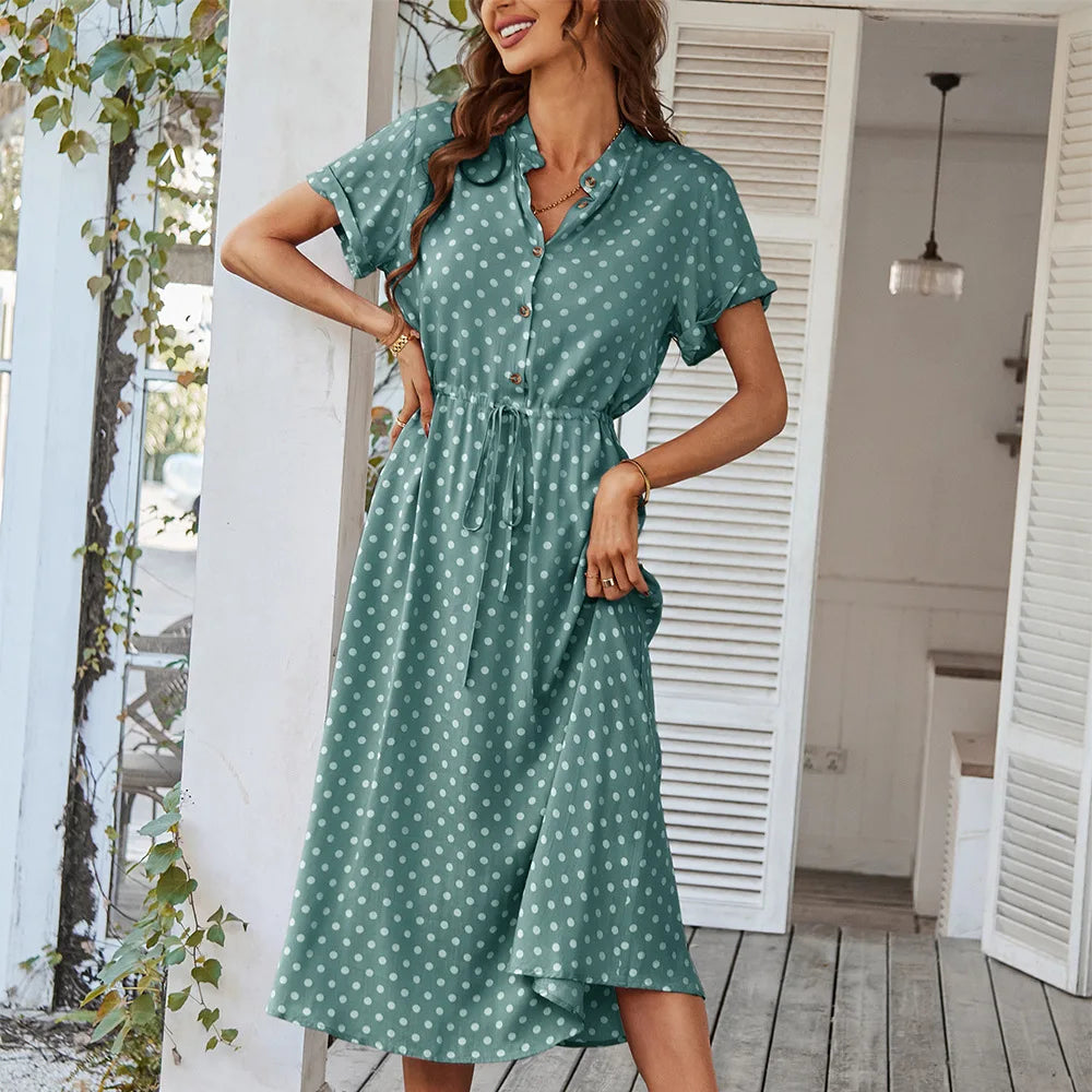Dotarie™ Robe Chemise Midi à Pois