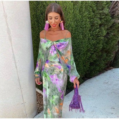 Anisten - Robe Maxi Élégante avec Imprimé Halo-Dye et Écharpe Amovible