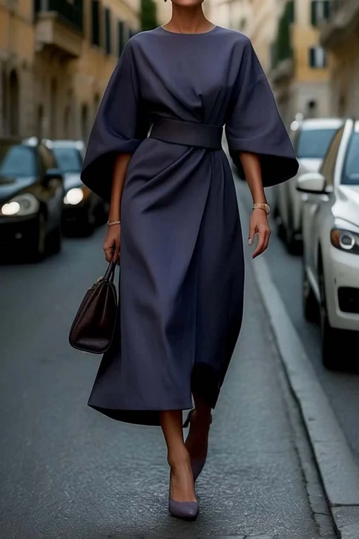 Sonia - Robe Élégante avec Manches Bouffantes et Ceinture