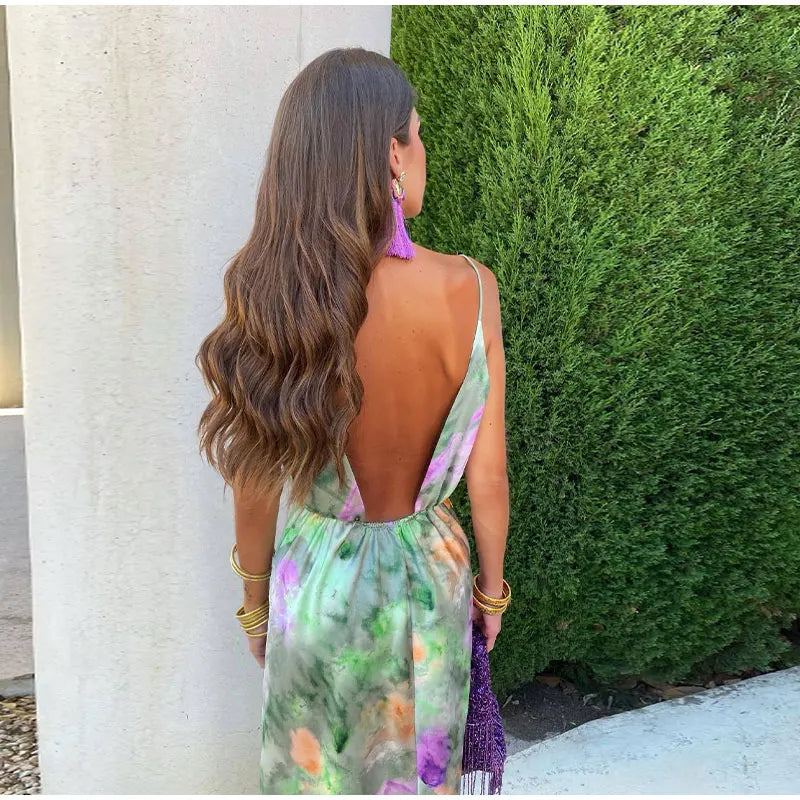 Anisten - Robe Maxi Élégante avec Imprimé Halo-Dye et Écharpe Amovible