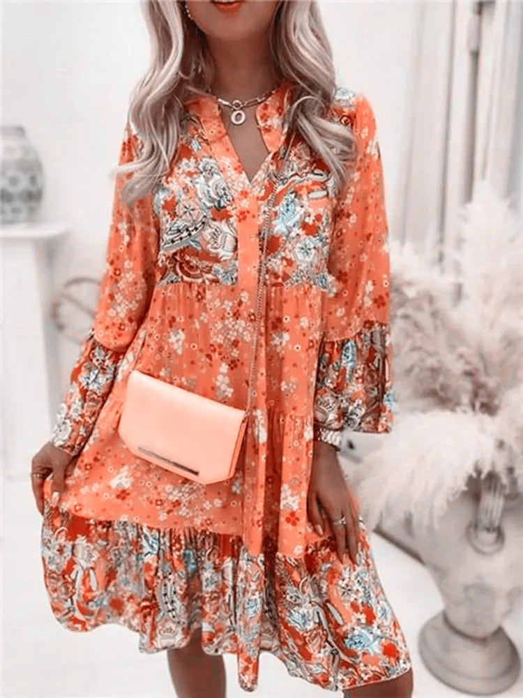 Helena - Robe A-Line avec Décolleté en V Floral