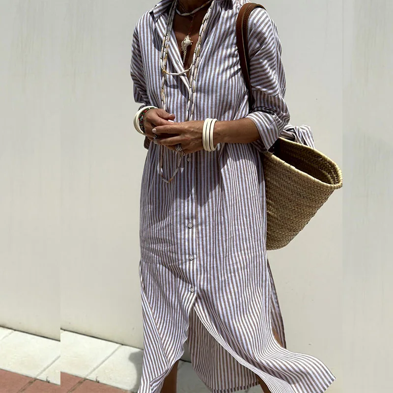 Hazel - Robe Midi Rayée Élégante et Confortable