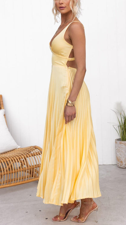 Jane | Robe Maxi Plissée avec Décolleté en V