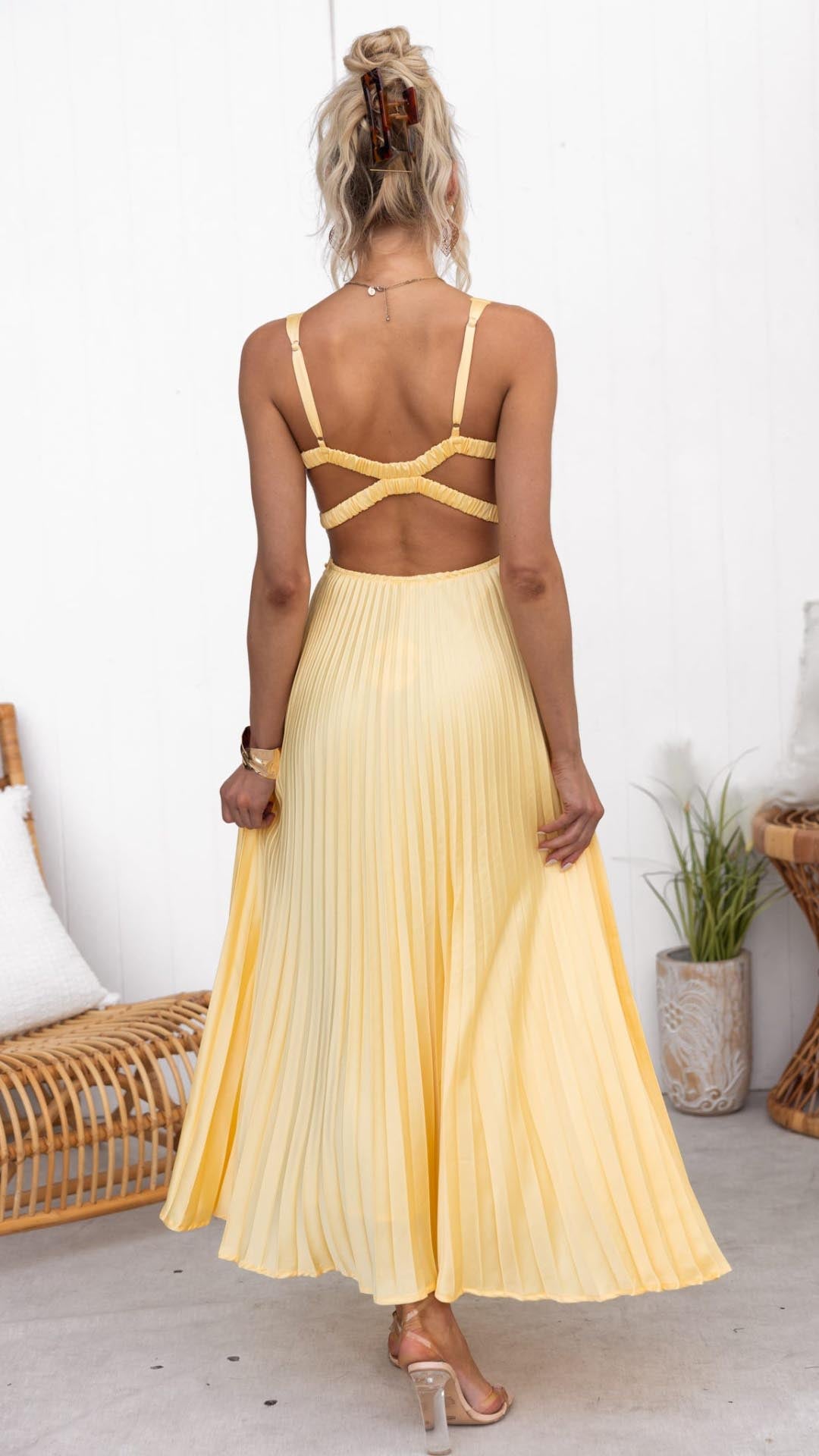 Jane | Robe Maxi Plissée avec Décolleté en V