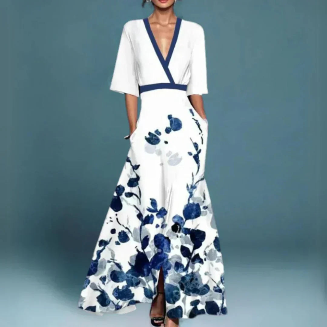 Ruby | Robe Maxi Fleurie avec Ceinture et Décolleté en V