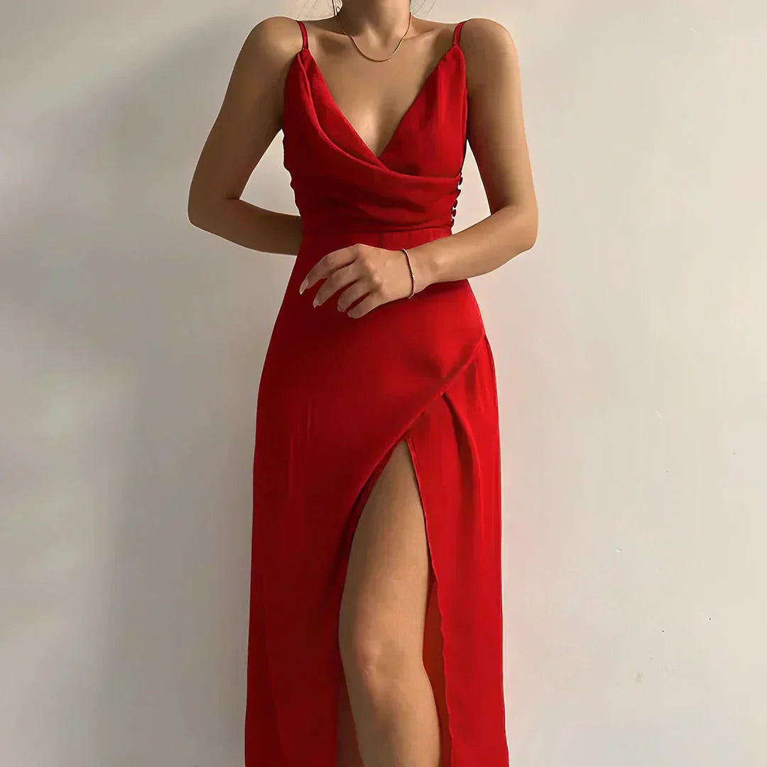Ophelia™ - ROBE ÉLÉGANTE AVEC DÉCOLLETÉ DRAPÉ ET FENTE