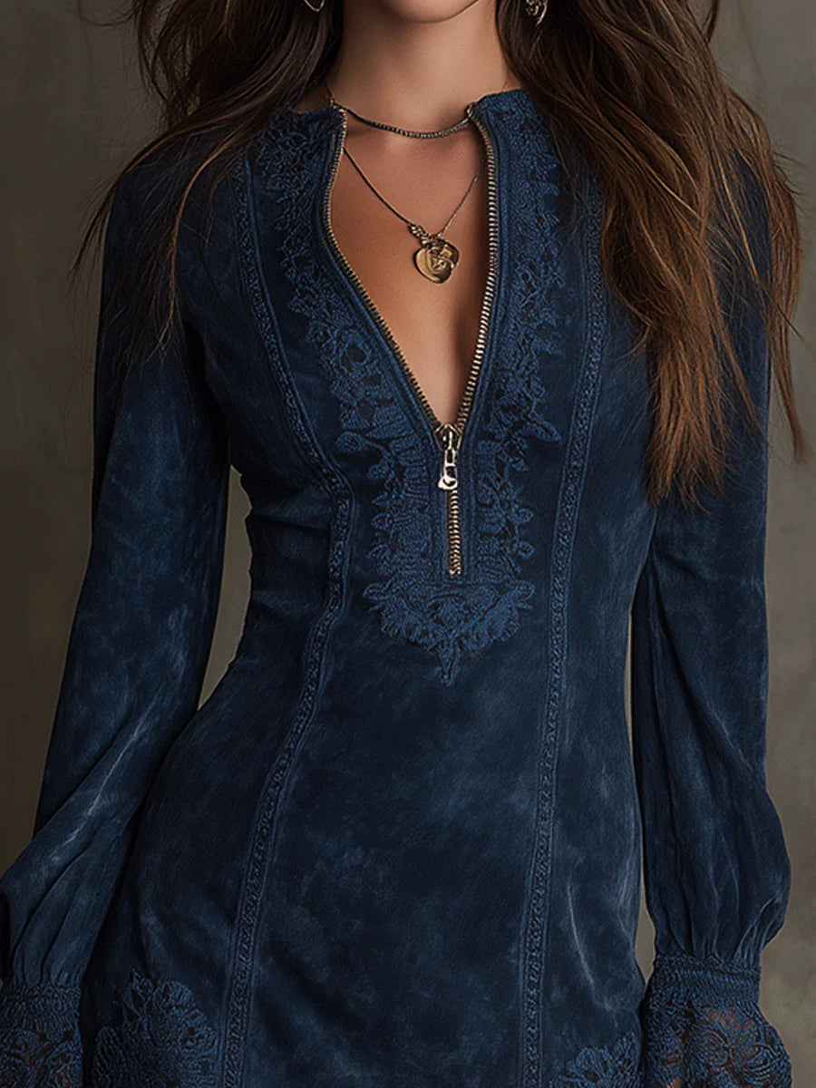 Azulena ❘ Robe mini vintage en daim avec dentelle