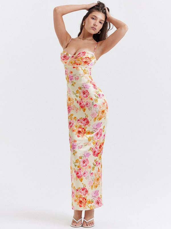 Lucy | Robe Maxi en Satin Floral
