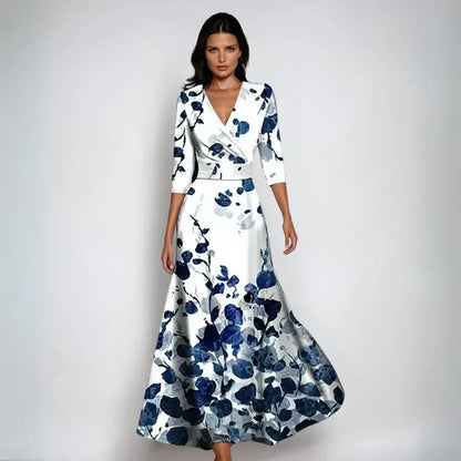 Elisa - Robe Maxi Enveloppante Élégante avec Fleurs