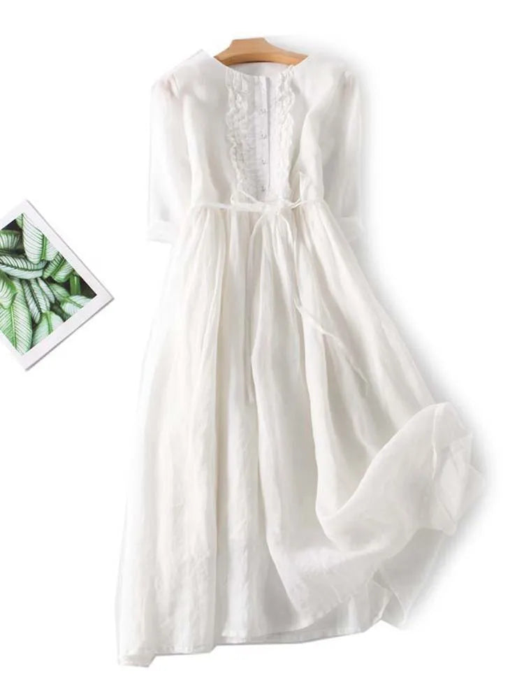 Arya - Robe à Col Rond en Dentelle avec Taille pour Femmes