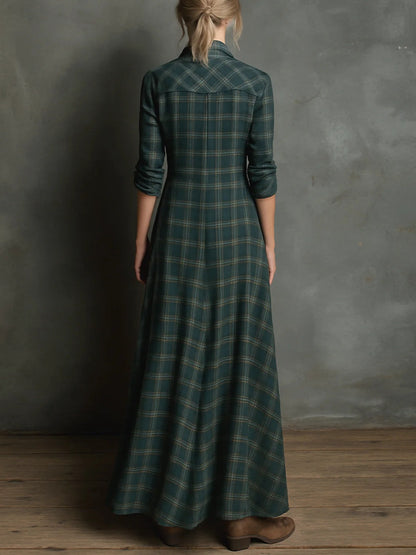 LUCINNE – ROBE CHEMISE MAXI À CARREAUX ÉLÉGANTE