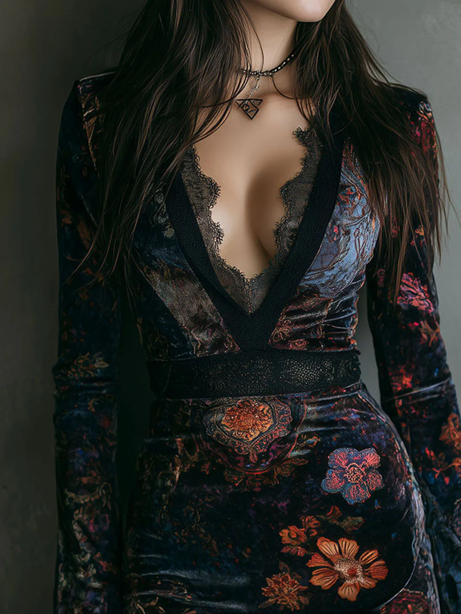 Liora ❘ Mini robe florale en velours avec dentelle