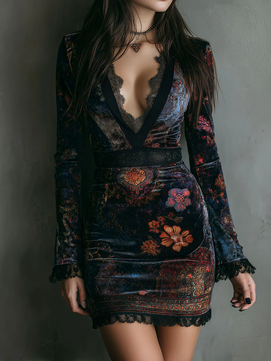 Liora ❘ Mini robe florale en velours avec dentelle