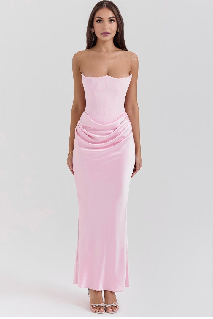 Paloma - Robe Maxi Élégante en Satin Sans Manches