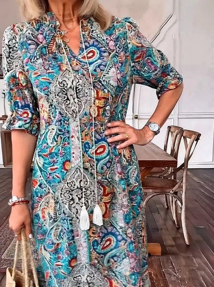 Mevelyn - Robe Bohémienne en Paisley avec Franges