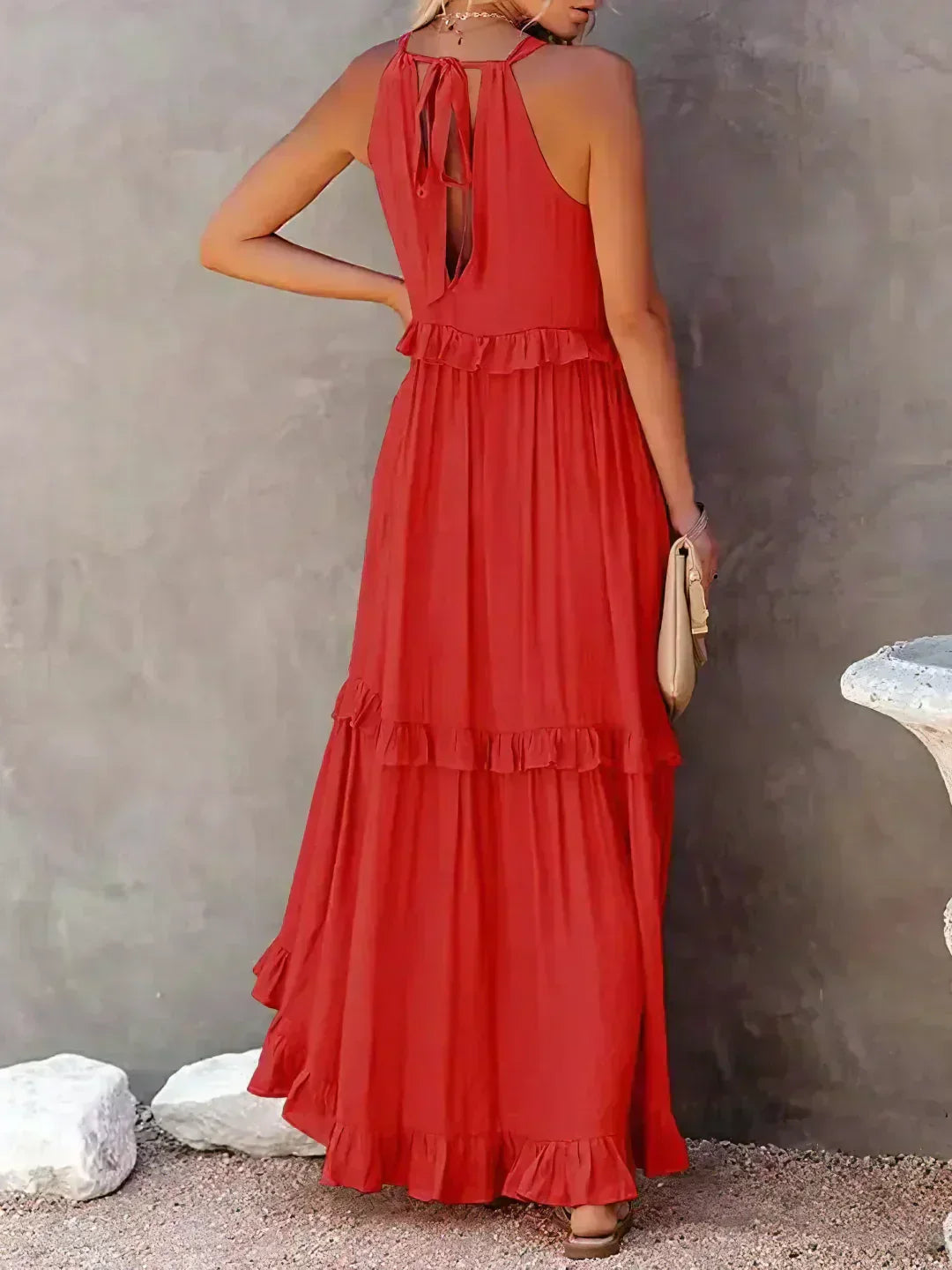 Ilona - Robe Halter avec Volants et Poches Maxi