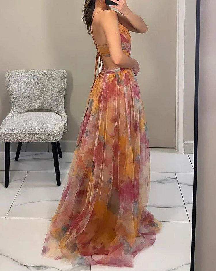 Robe Élegante Imprimée avec Col Halter de Sophia