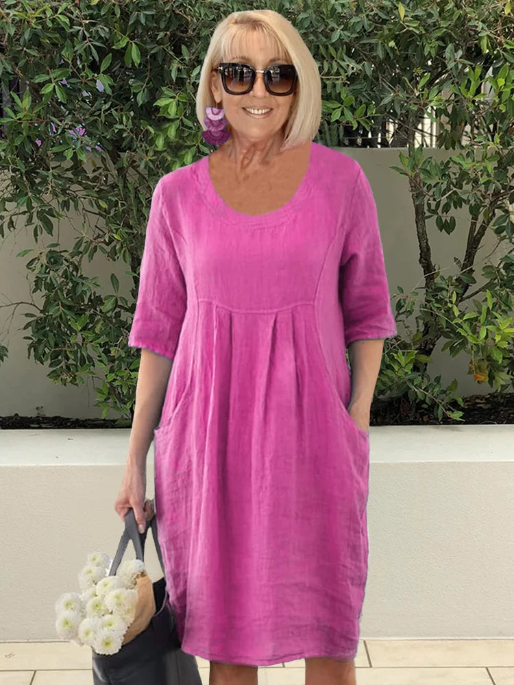 Noara - Robe Tunique en Coton Décontractée avec Poches