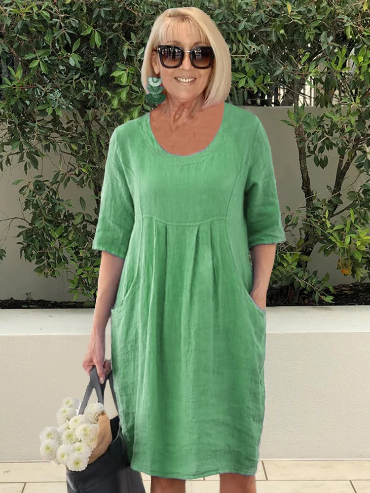 Noara - Robe Tunique en Coton Décontractée avec Poches