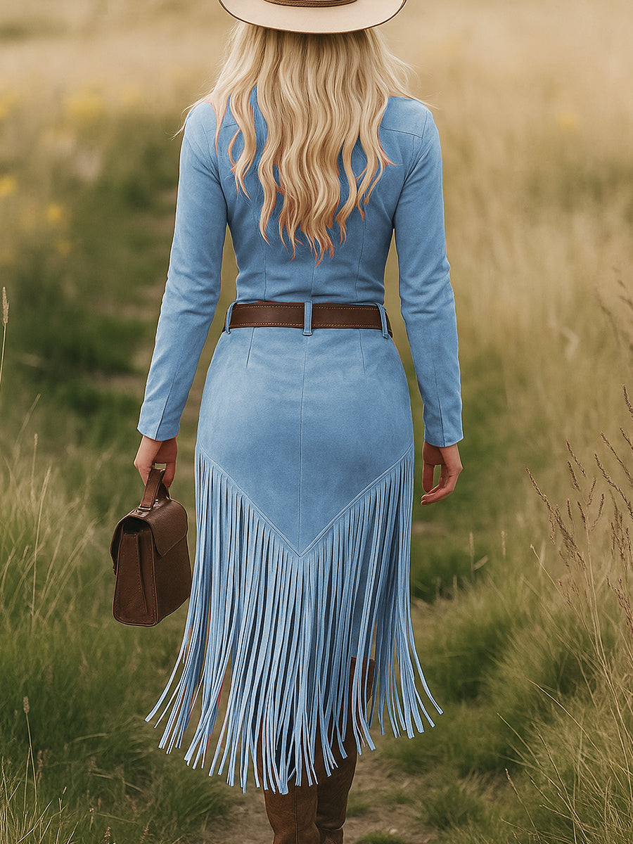 Valencia | Robe en daim avec franges